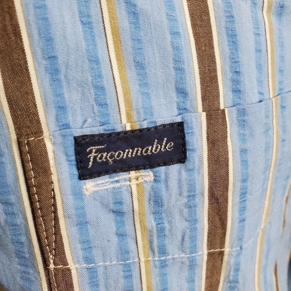 Faconnable Shirt Men XL Oxdord Striped Club Deauville Button Up Front - Picture 3 of 13